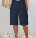 Women's Summer Solid Color Tie-Waist Straight Leg Shorts